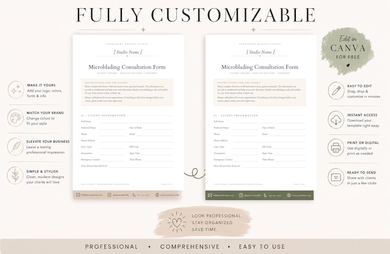 Microblading-Formularpaket, bearbeitbare Vorlagen für Einverständniserklärung und Beratung für Permanent Make-up, PMU-Augenbrauen-Kundenformulare und Nachsorge, Salonformulare Bild 4