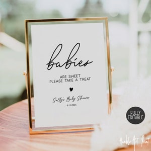 Baby Shower Favor Sign, Babies are Sweet, Take a Treat, Minimalist Baby Shower, Favors Sign Printable Please Take One Editable Template