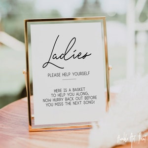 Ladies Bathroom Sign, Minimalist Bathroom Sign for Wedding, Wedding Bathroom Basket Sign, Modern Bathroom Basket, Please Help Yourself Sign