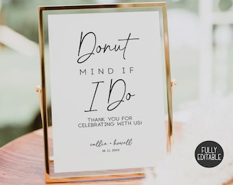 Donut Wedding Favor Sign, Donut Mind If I Do, Donut Bar, Donut Sign Template, Dessert Printable Donut Bar Sign, Minimalist, Printable Favors