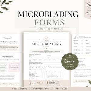 Microblading Forms Bundle, Editable Permanent Makeup Consent & Consultation Templates, PMU Brow Client Forms and Aftercare, Salon Forms