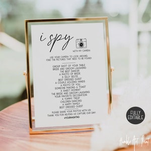 I Spy Wedding Game Template, I Spy Wedding Game Hashtag, Modèle de jeux de mariage modifiable, Chasse photo minimaliste, Modèle de chasse photo de mariage
