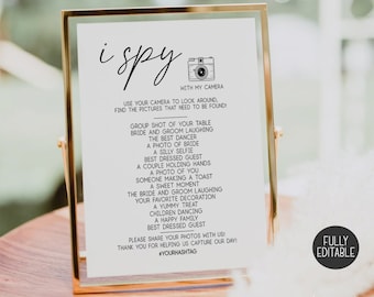 I Spy Wedding Game Template, I Spy Wedding Game Hashtag, Editable Wedding Games Template, Minimalist Photo Hunt, Wedding Photo Hunt Template