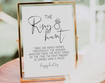 The Ring hunt bridal shower editable sign, Ring Hunt Game Sign, Minimalist Ring Game Template, wedding Bridal Shower Game editable template