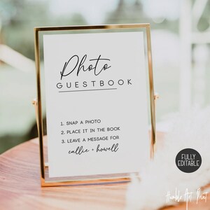 Photo Guestbook Printable, Minimalist Printable Photo Guest Book Sign, Editable Modern Wedding Photo Guestbook Sign Template, Photo Wedding