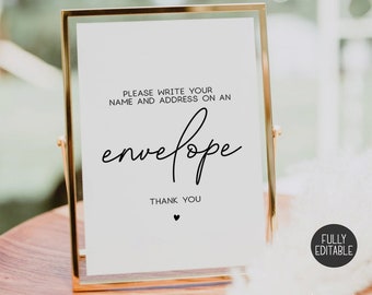 Please Write Your Name and Address on an Envelope, Envelope Sign Printable, Write Your Address on Envelope Sign, Bridal  Wedding Decor sign