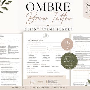 PMU Consent Form Bundle, Ombre Powder Brow & Lip Consent Templates, Permanent Makeup Client Forms, PMU Aftercare Cards, Editable Canva