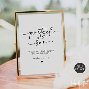 Minimalist Pretzel Bar Wedding template Sign ,Tie the Knot Sign, Modern Minimalist Favors Bar Sign ,editable  Printable Pretzel Bar Sign