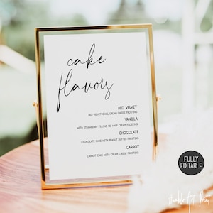 Kuchen Aromen Schild, Cupcake Menü Schild, druckbare Dessert Bar Schild, Dessert Menü druckbar, Hochzeitstorte Aromen Schild, Hochzeitstorte Menü Schild