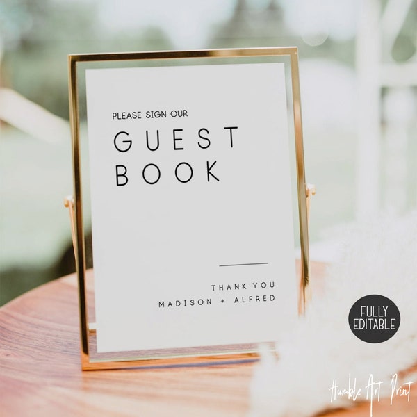 Photo Guestbook Sign Template, Minimalist Guestbook Script Sign, Editable Tabletop Sign , Printable Guest Book, Modern Wedding Tabletop Sign