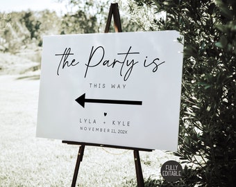 This Way Sign Template, Printable Direction Sign, Modern Party Direction Sign, Minimal Arrow Sign, Direction Arrow Sign,Wedding Arrow Sign