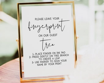 Please Leave Your Fingerprint, minimalist Wedding Signs, Fingerprint Guestbook Sign, Guest Tree Sign, Wedding Prints, Wedding Printables