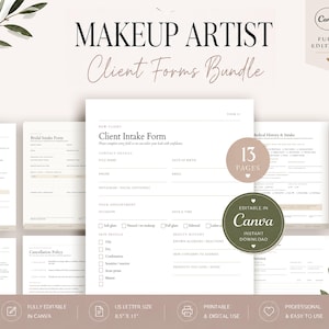 Makeup Artist Forms Bundle, Editable MUA Client Consent & Intake Templates, Bridal Makeup Service Agreement, Freelance Makeup Forms, Canva