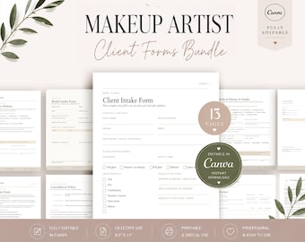 Makeup Artist Forms Bundle, Editable MUA Client Consent & Intake Templates, Bridal Makeup Service Agreement, Freelance Makeup Forms, Canva