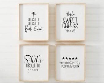 Set of 4 Bathroom Sign,Funny Bathroom Signs, Bathroom Wall Art, Bathroom Signs Printable, Bathroom Prints Set, Funny Bathroom Prints