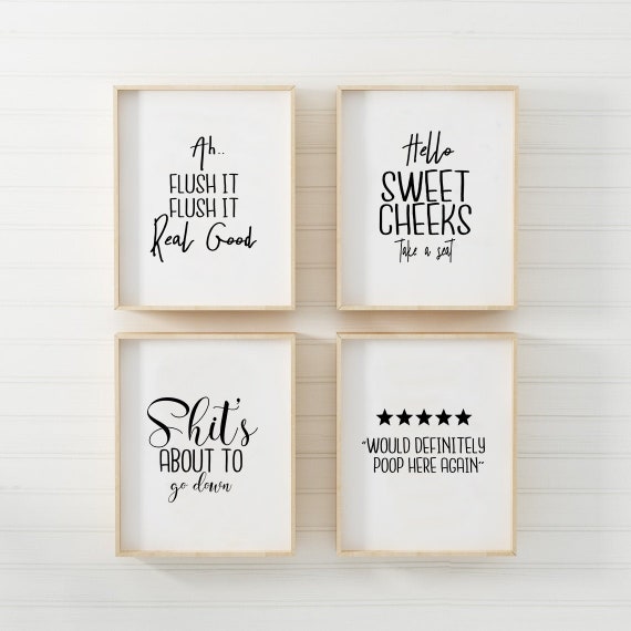 Set of 4 Bathroom Sign,Funny Bathroom Signs, Bathroom Wall Art, Bathroom Signs Printable, Bathroom Prints Set, Funny Bathroom Prints