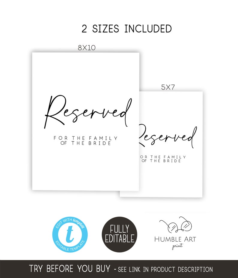 Reserved for the Family of the Bride Template, Minimalist Reserved ...