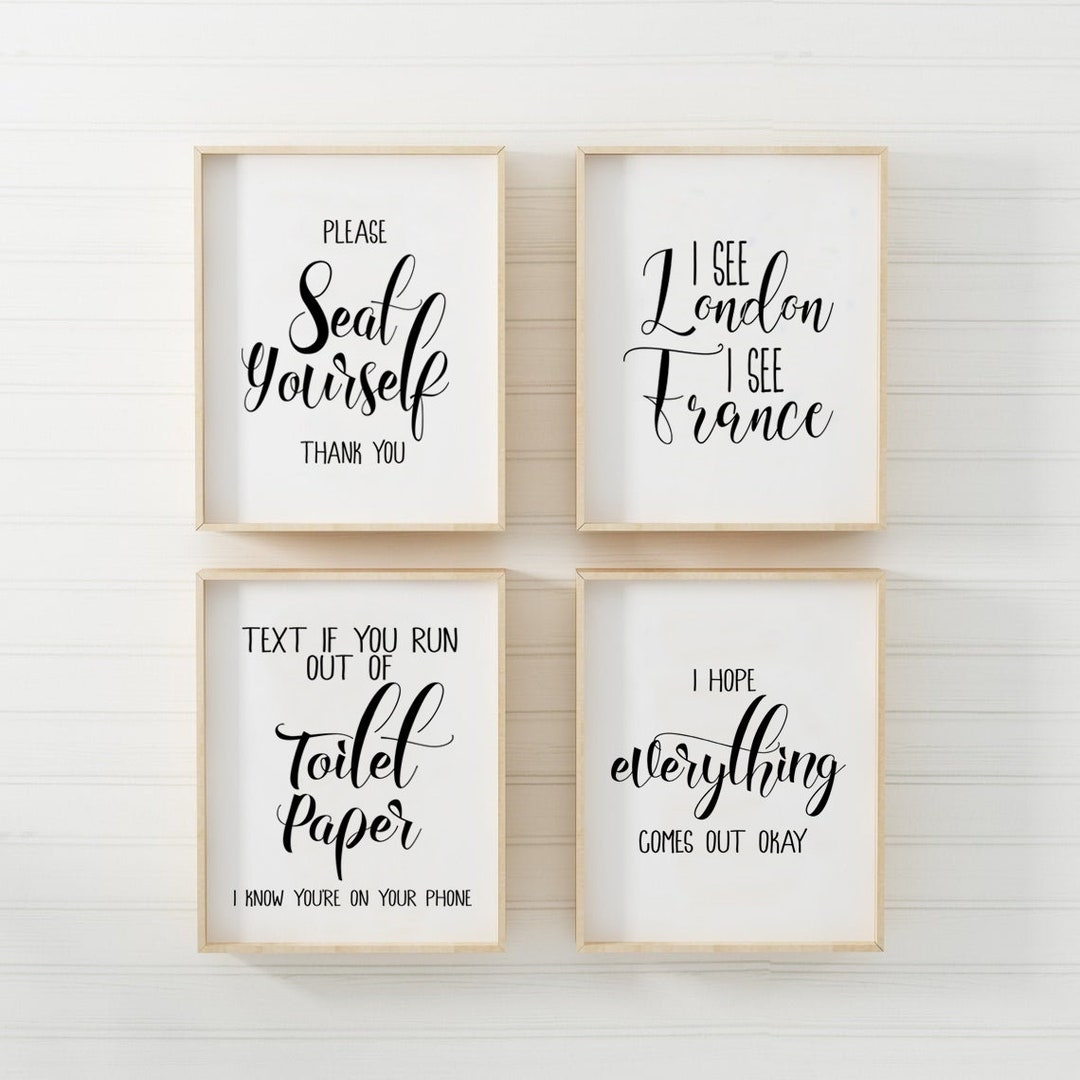 Set of 4 Bathroom Sign, Funny Bathroom Signs,funny Bathroom Prints ...