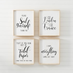 Set of 4 Bathroom Sign, Funny Bathroom Signs,Funny Bathroom Prints, Bathroom Wall Art, Bathroom Signs Printable, Bathroom Prints Set