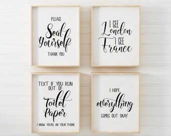 Set of 4 Bathroom Sign, Funny Bathroom Signs,Funny Bathroom Prints, Bathroom Wall Art, Bathroom Signs Printable, Bathroom Prints Set