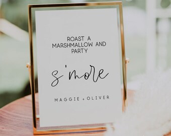 S'more Wedding template Sign,Roast A Marshmallow and Party S'more template Sign ,S'more Station Sign Template, Smore Bar Sign,Summer Wedding