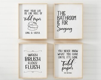 Set of 4 Bathroom Sign, Funny Bathroom Signs,Funny Bathroom Prints, Bathroom Wall Art, Bathroom Signs Printable, Bathroom Prints Set