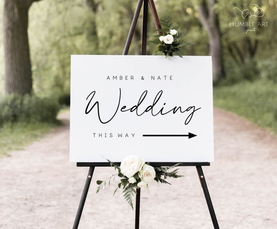 Wedding Direction Sign Template,Wedding this way Sign,Direction Arrow Sign, Editable Ceremony Sign Template,  Modern Parking Sign With Arrow