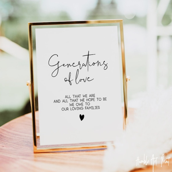 Generations of love sign, family table sign, generations sign, Modern Minimalist Wedding Sign, reception sign, Wedding Family Sign,