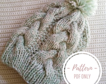 PATTERN PDF: Knitting Pattern Digital Download Spring Seeds Cable Beanie, Adult Women's Winter Headwear, Plaited Seed Stitch Instructions