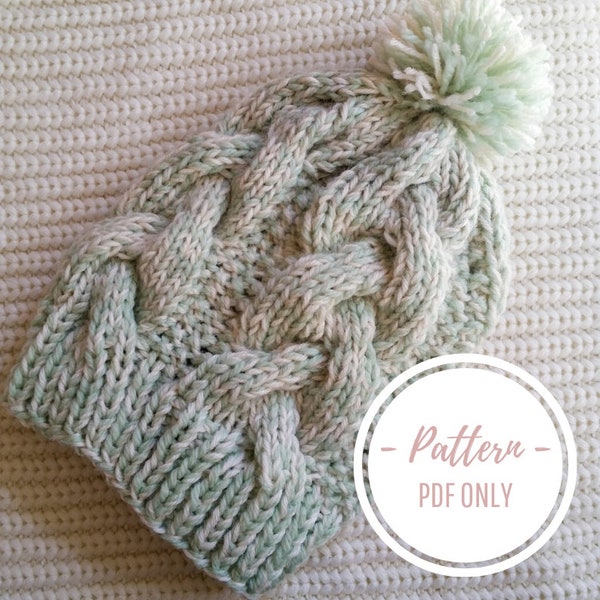 PATTERN PDF: Knitting Pattern Digital Download Spring Seeds Cable Beanie, Adult Women's Winter Headwear, Plaited Seed Stitch Instructions