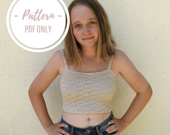 PATTERN PDF: Knitting Pattern Digital Download Magnolia Crop Top, Size Adjustable Calculated Beginner-Friendly Knitting Instructions, Summer