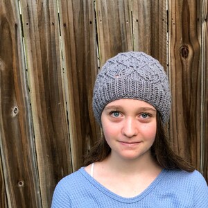 PATTERN PDF: Knitting Pattern Digital Download New Leaf Beanie, Adult Woman Headwear Lace, Fern Diamond Stitch Instructions image 4