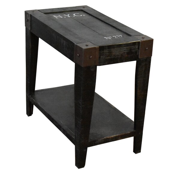 Graffiti Solid Wood Rustic Distressed Side Table Narrow End - Narrow End Table Black Graffiti Solid Wood Rustic Distressed Side Table Narrow End - Narrow End Table Black
