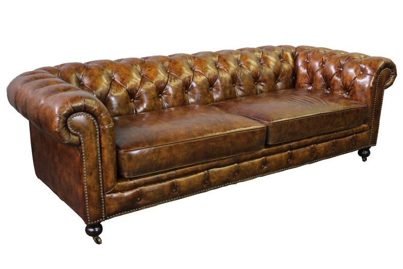 Top Grain Vintage Leather Chesterfield Sofa Dark Brown