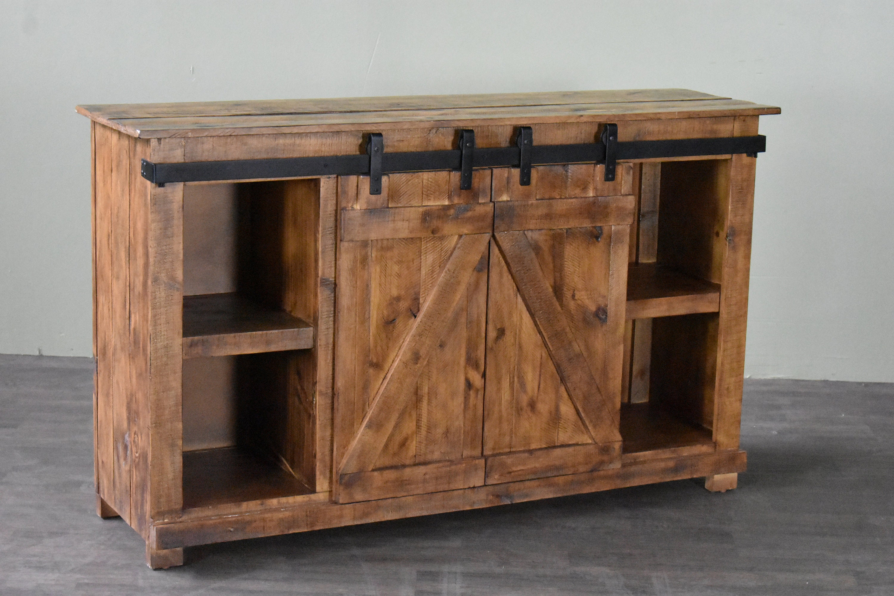 Rustic Solid Wood 60 Sliding Barn Door TV Stand Brown | Etsy