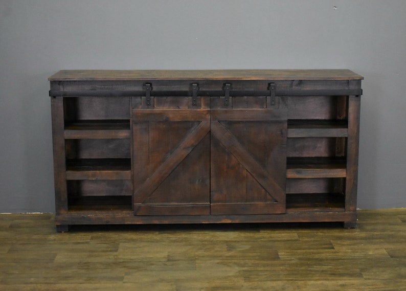Rustic Solid Wood 70 Sliding Barn Door TV Stand Dark Etsy