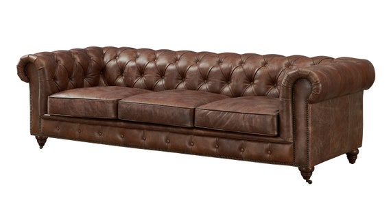 Top Grain Vintage Leather Chesterfield Sofa Medium Brown | Etsy