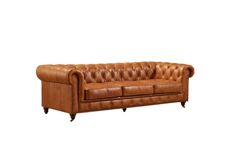 Top Grain Vintage Leather Chesterfield Sofa Light Brown