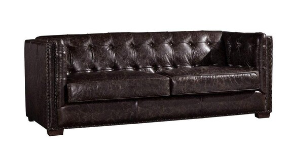 Top Grain Vintage Italian Leather Button Tufted Sofa Dark Brown Top Grain Vintage Italian Leather Button Tufted Sofa Dark Brown