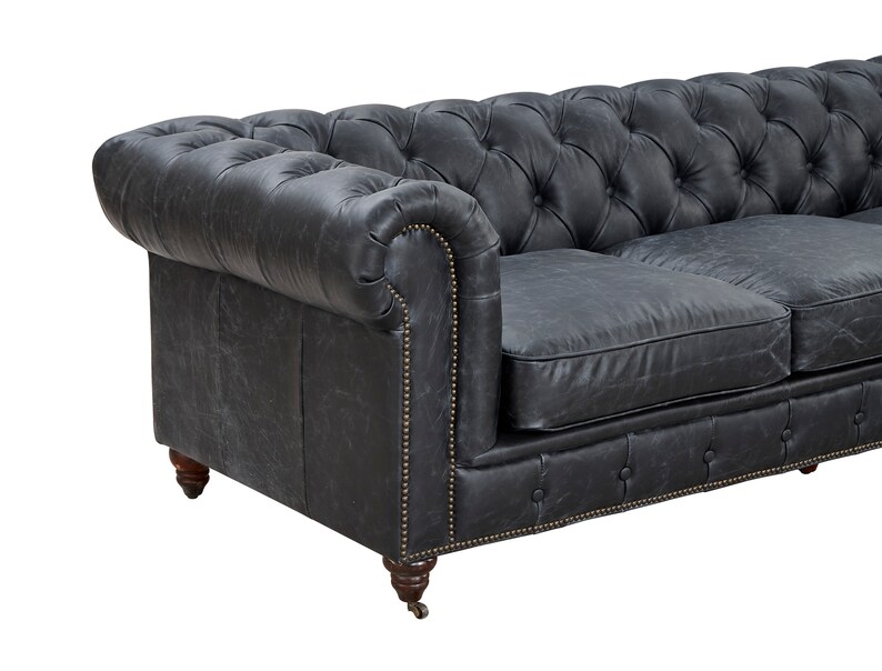 Top Grain Vintage Leather Chesterfield Sofa Slate Etsy