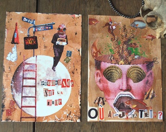 Set of 2 cards - Illustrations of The font & Pixies