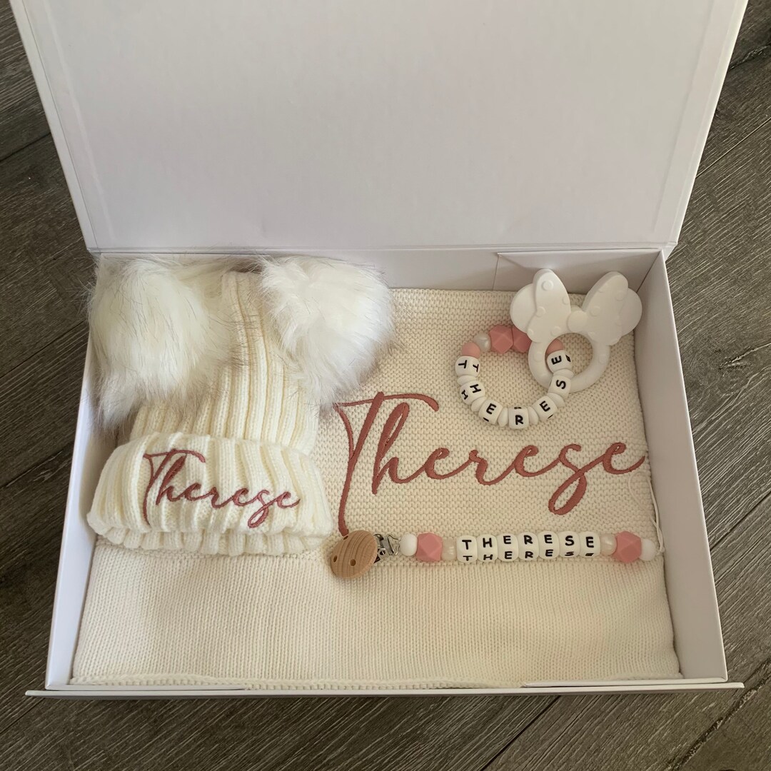 Embroidered Baby Gift Knit Duo Box Etsy