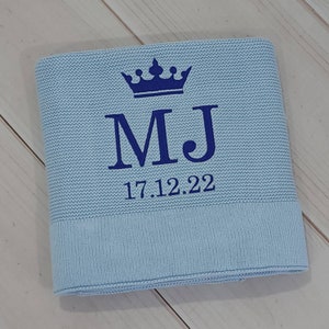 Blue Knitted Baby Blanket with embroidery image 4