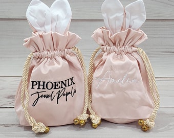 Pink Satin Easter Bag Personalised with Embroidery