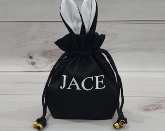 Black Satin Easter Bag Personalised with Embroidery