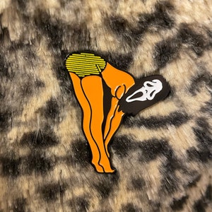 Ghost Face Thriller - Pin Up Ghoul Enamel Pin, spooky pin, halloween pin, Halloween gift, sexy horror, scream, scream movie, scream gift