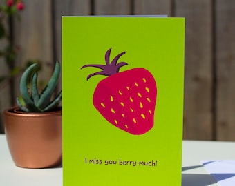 Strawberry card, love card, valentines card, fruit pun cards