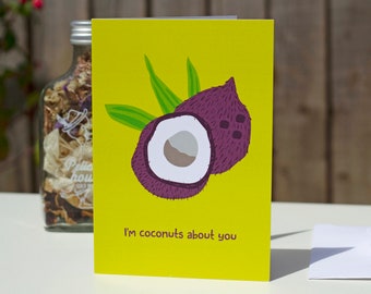 Coconut card, love card, valentines card, fruit pun cards