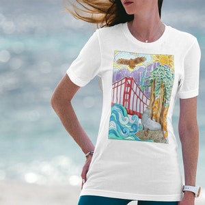 BAY AREA T-SHIRT| Adult T-Shirt| San Francisco Bay| California| Golden Gate Bridge| Redwoods