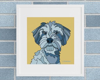 Art Print GREY AFFENPINSCHER| Miniature Schnauzer| Terrier| Stylized| Pet Portrait| Blue Grey| Yellow| 10x10| 14x14| 16x16| 18x18| Pop Art